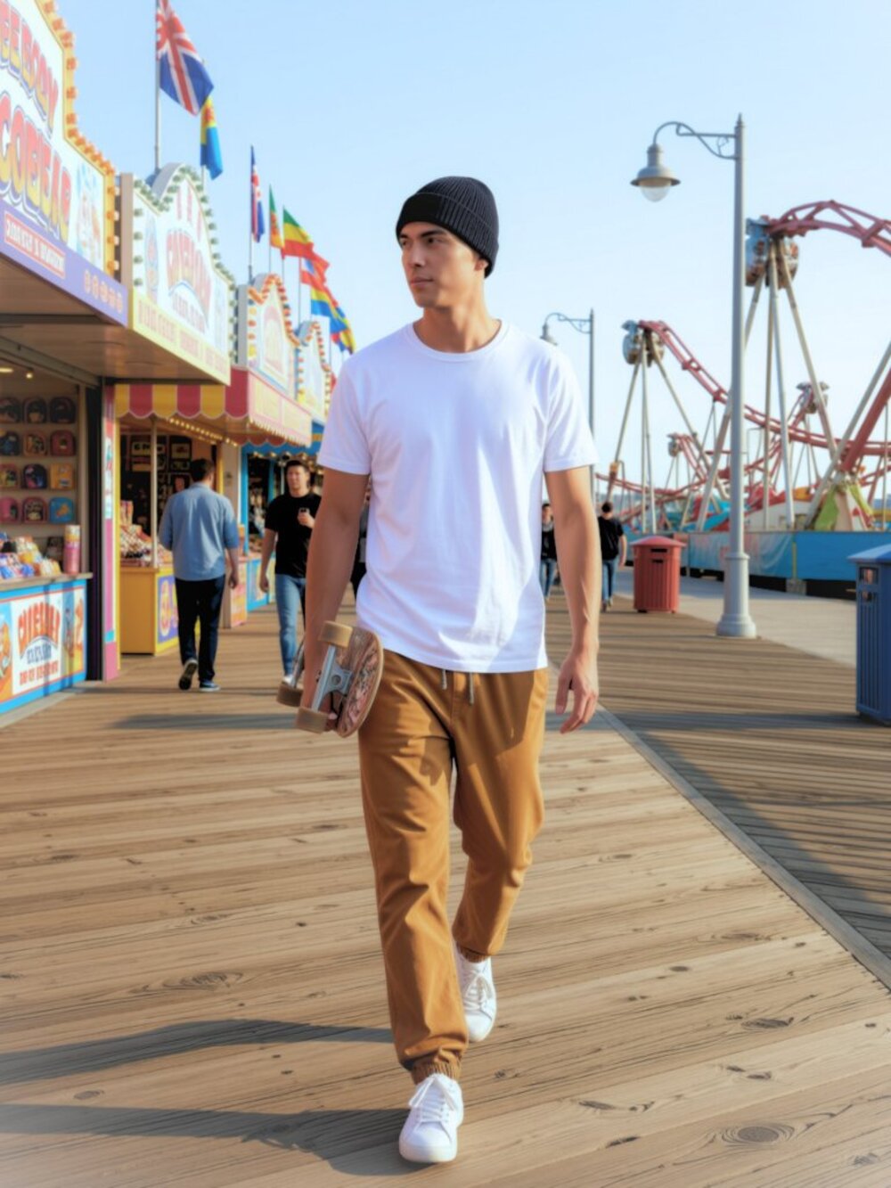 Free World Mens Jogger Pants Brown Twill Elastic Waist Size S Drawstring